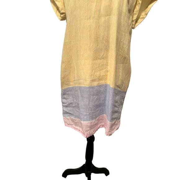C&C California Yellow Blue Pink 100% linen Knee Length dress. Size M‎ - Picture 3 of 11